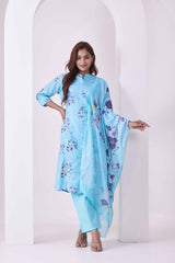 Floral Printed Cotton 3Pc Kurta, Pant & Dupatta Set