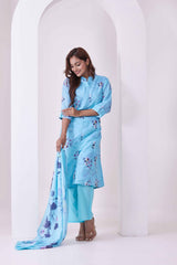 Floral Printed Cotton 3Pc Kurta, Pant & Dupatta Set
