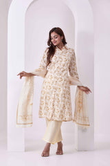Cotton Blend Floral Printed 3Pc Kurta, Pant & Dupatta Set