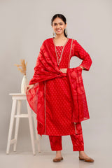 Pure Cotton Printed Embroidered 3PC Kurta Set