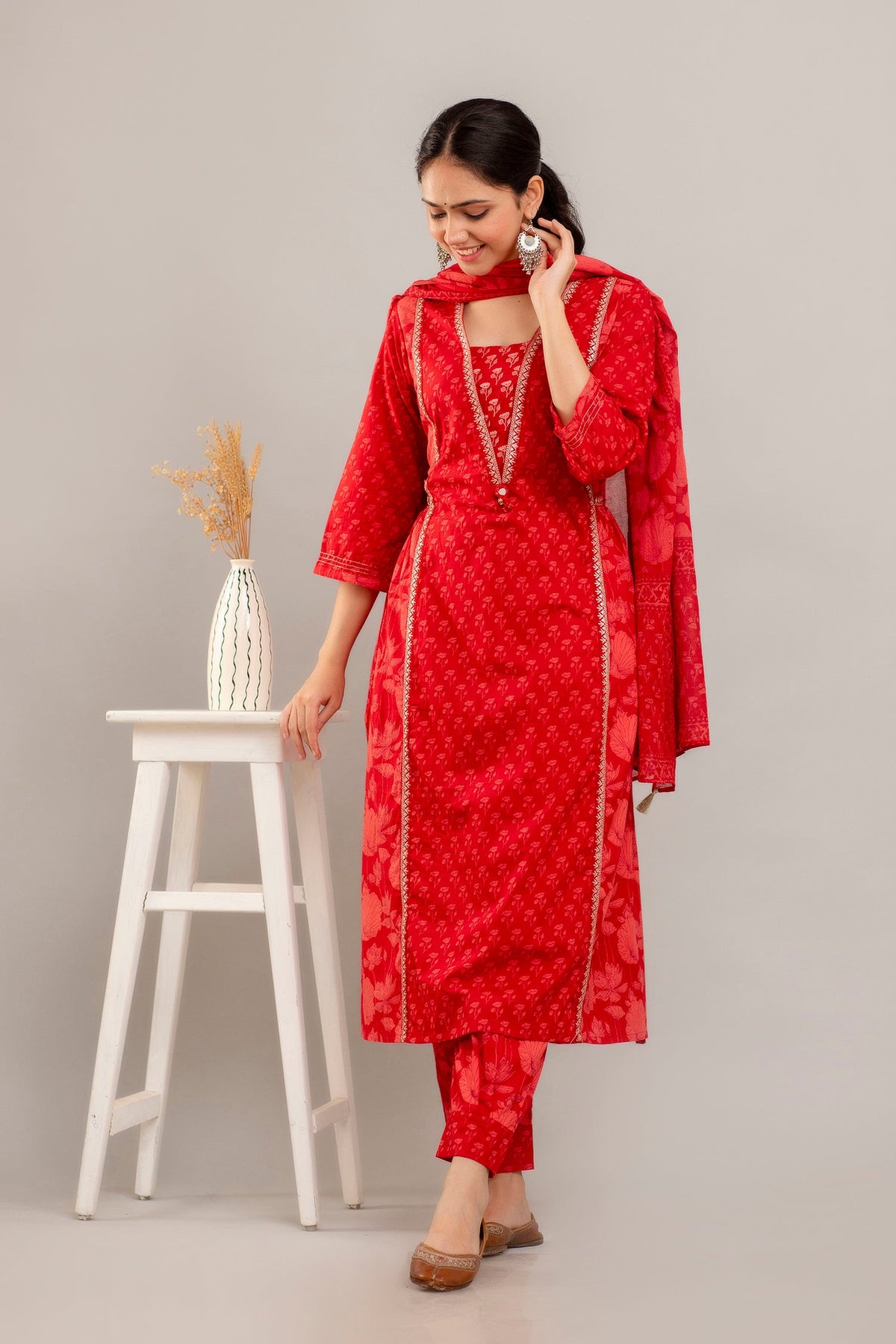 Pure Cotton Printed Embroidered 3PC Kurta Set