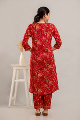 Pure Cotton 3Pc Printed Zari and Sequence Work Kurta Set