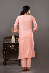 Cotton Dobby Kurta Pant Set with Embroidery Details