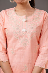 Cotton Dobby Kurta Pant Set with Embroidery Details