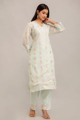 Chanderi 3Pc Embroidered Kurta Pant Set