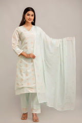 Chanderi 3Pc Embroidered Kurta Pant Set