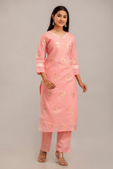 Jacquard Chanderi Kurta with Cotton Pant Set