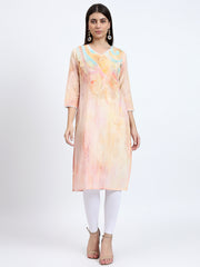 Digital Print Slub Cotton Kurta with Crochet Lace