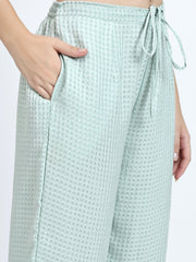 Peach Viscose Check Embroidered 3Pc Kurta Set