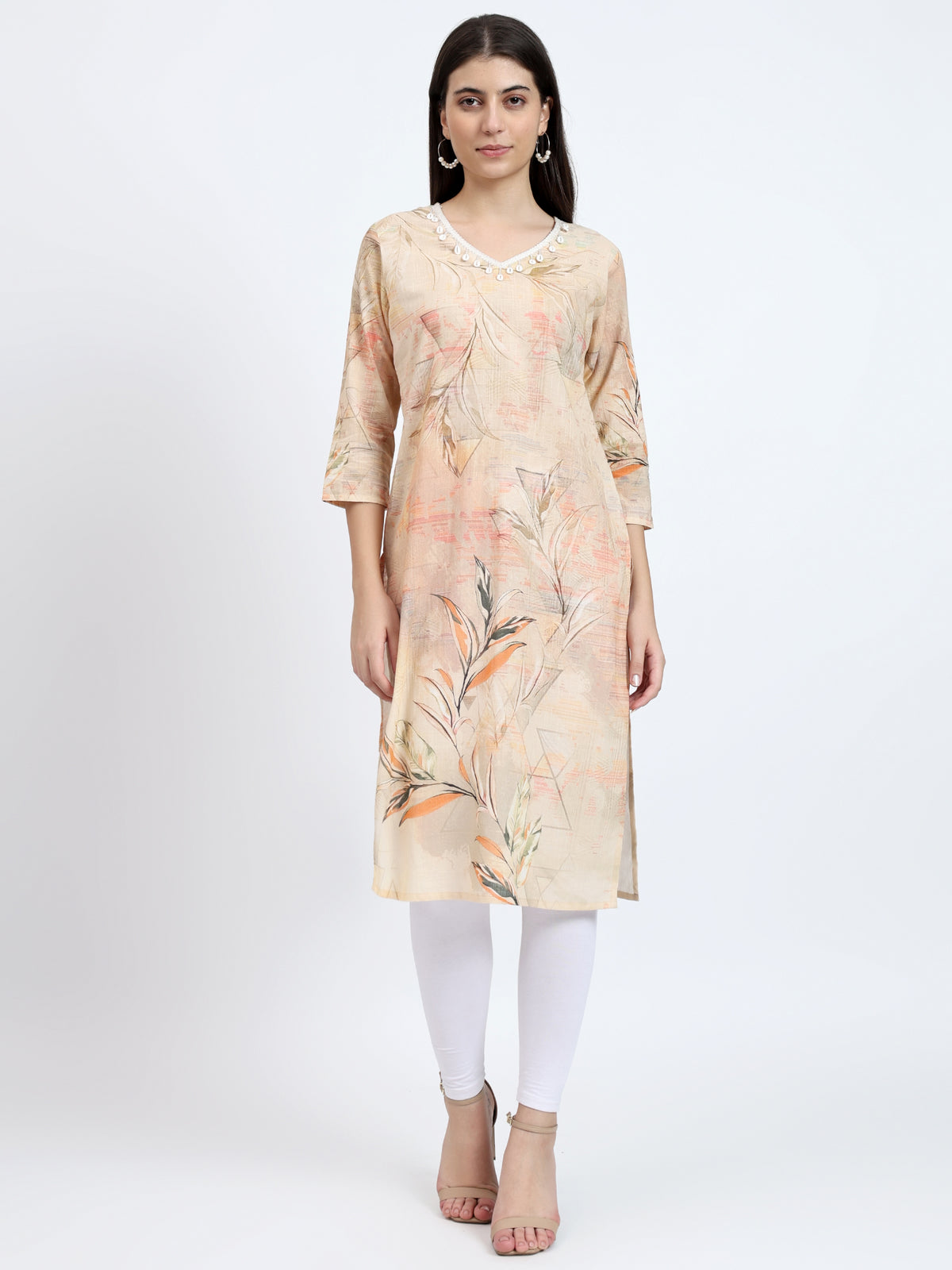 Peach Cotton Kurta with Kauri Lace Detail