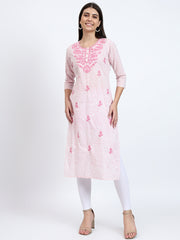 Pink Cotton Kurta with Exquisite Embroidery