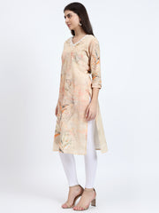 Peach Cotton Kurta with Kauri Lace Detail