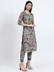 Bandhej Printed Mulmul 3 Pc Kurta Set with Embroidery