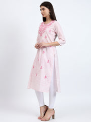 Pink Cotton Kurta with Exquisite Embroidery