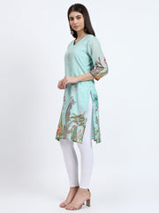 Printed Mulmul Cotton Kurta with Crochet Lace Detail
