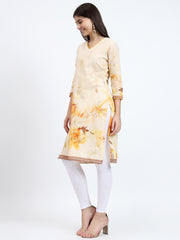 Vibrant Orange Mulmul Cotton Kurta with Lace Work