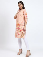 Cotton Floral Printed Kurta with Mirror Work