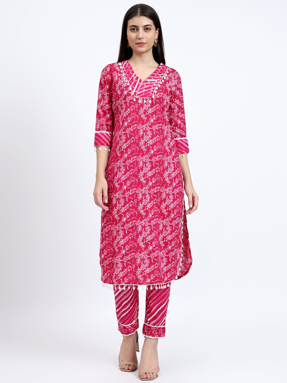 Cotton Lehariya Print 2 Pc Kurta Set with Adda Work