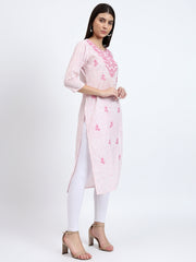 Pink Cotton Kurta with Exquisite Embroidery