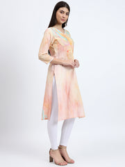 Digital Print Slub Cotton Kurta with Crochet Lace