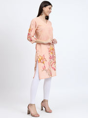 Cotton Floral Printed Kurta with Mirror Work