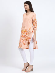 Peach Cotton Kurta with Kantha Detailing