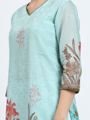 Printed Mulmul Cotton Kurta with Crochet Lace Detail