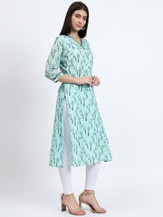 Floral Printed Mulmul Cotton Kurta with Kantha Detailing
