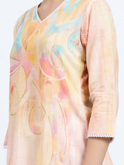 Digital Print Slub Cotton Kurta with Crochet Lace