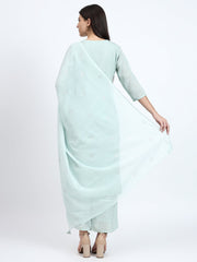 Peach Viscose Check Embroidered 3Pc Kurta Set