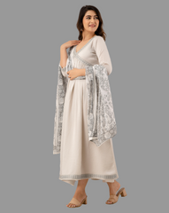 Viscose Flared Gown with Embroidered Detail & Dupatta