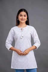 White Paisley Printed Cotton Slub Top