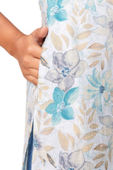 Sky Blue Floral Printed Short Kurta