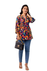 Multicolor Cotton Floral Printed Gathered Top