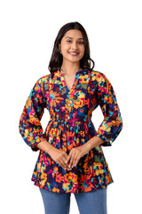 Multicolor Cotton Floral Printed Gathered Top
