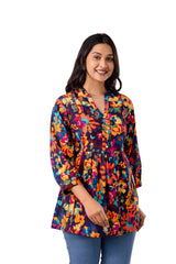 Multicolor Cotton Floral Printed Gathered Top