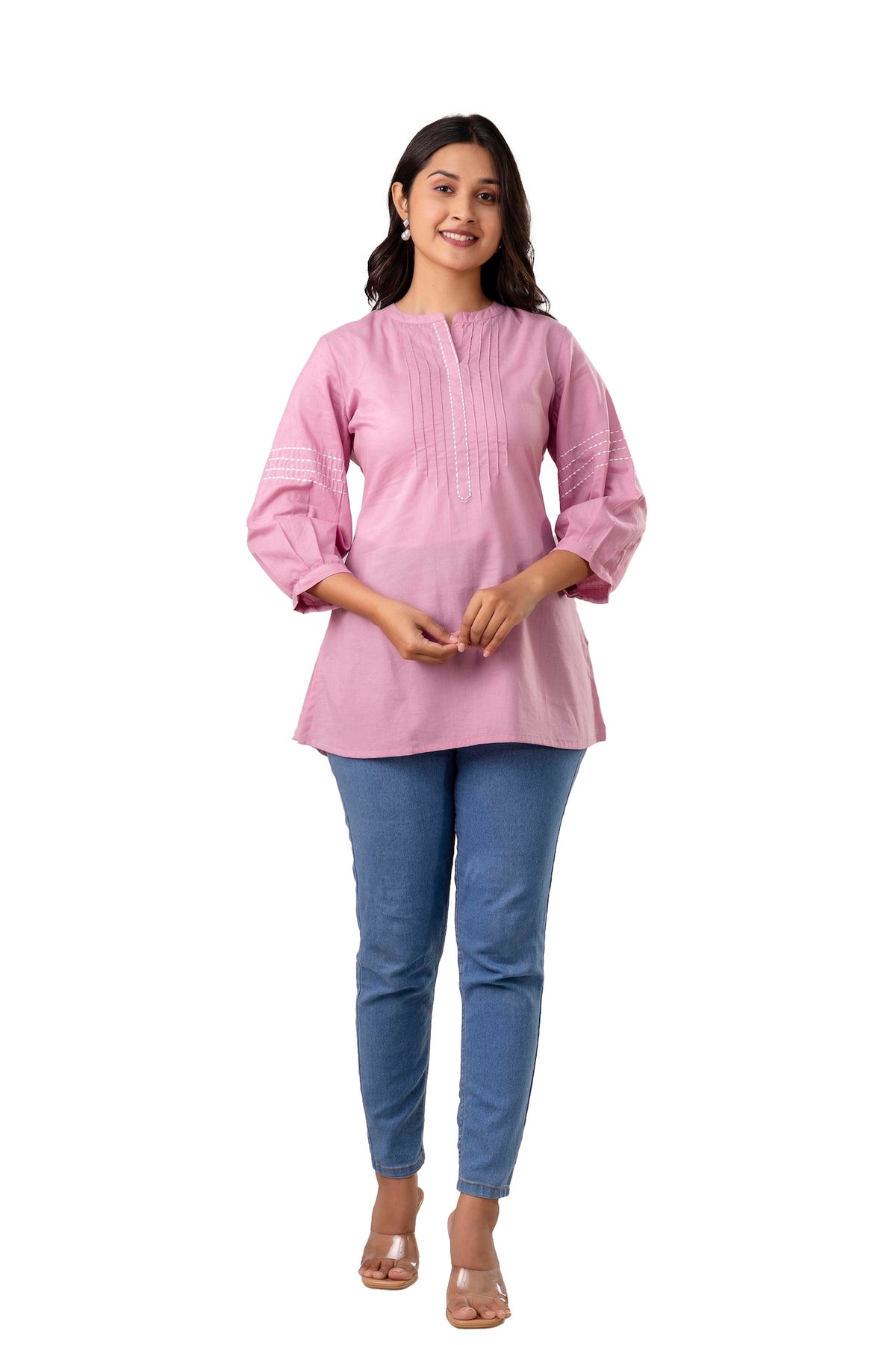 Lavender Pintuck Cotton Top with Kantha Work