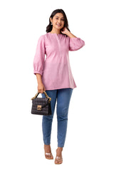 Lavender Pintuck Cotton Top with Kantha Work