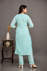 Cotton Dobby Embroidered Kurta Pant Set