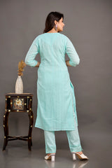 Cotton Dobby Embroidered Kurta Pant Set