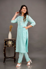 Cotton Dobby Embroidered Kurta Pant Set