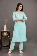 Cotton Dobby Embroidered Kurta Pant Set