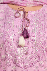Lavender Procion Printed Kurta Set with Zari Embroidery & Dupatta