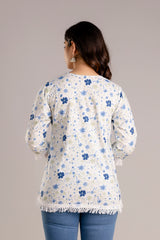 Cotton Floral Printed Top With Lace Detail