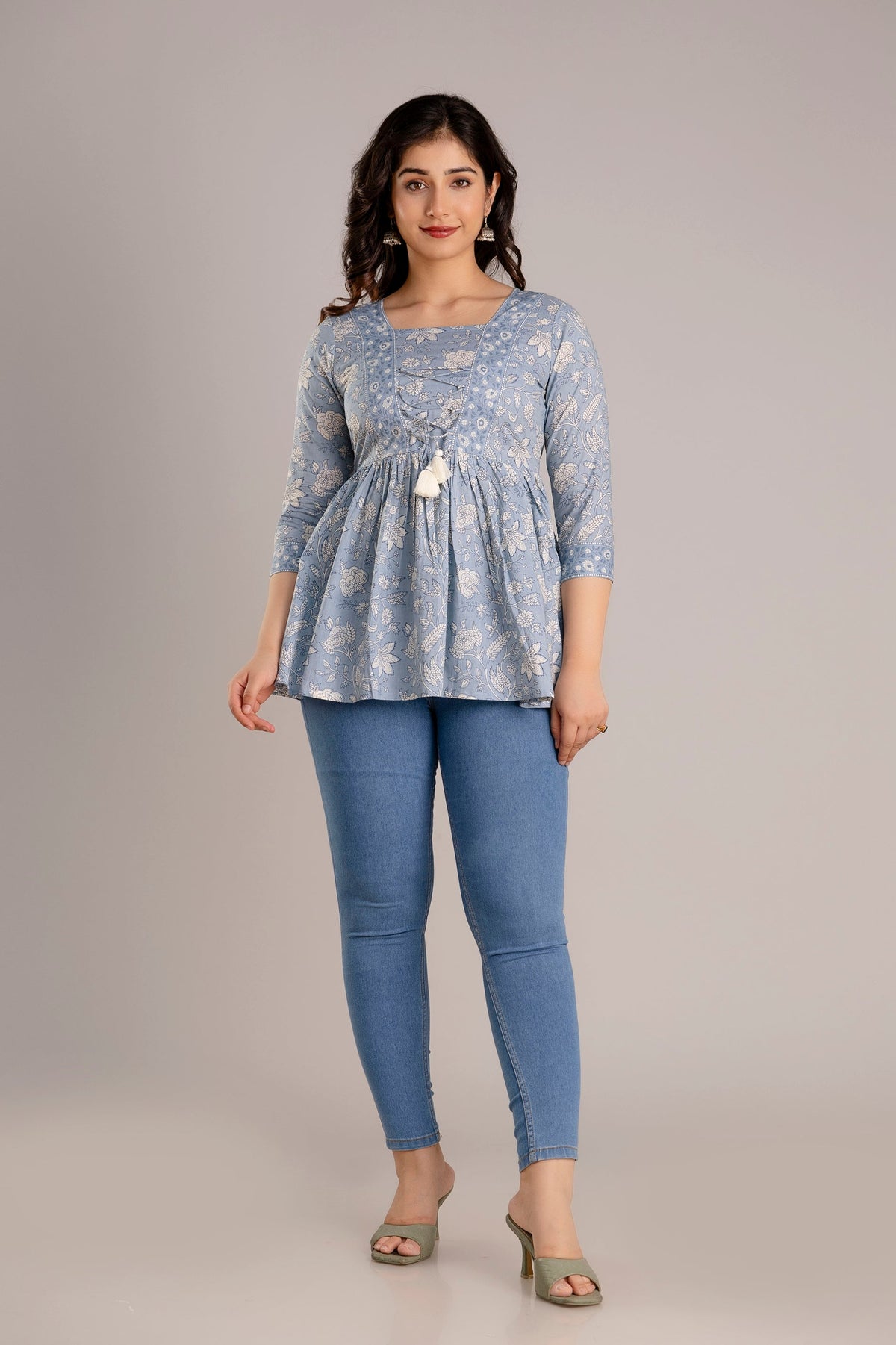 Cotton Printed V-Neck Top