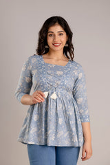 Cotton Printed V-Neck Top
