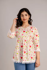 Paisley White Cotton Short Kurta