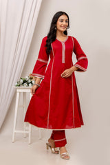 Cotton Embroidered A-Line 2Pc Kurta Set with Lace Details