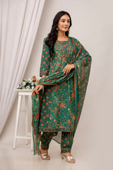 100% Cotton Printed 3Pc Kurta Set Embellished with Sequins Work