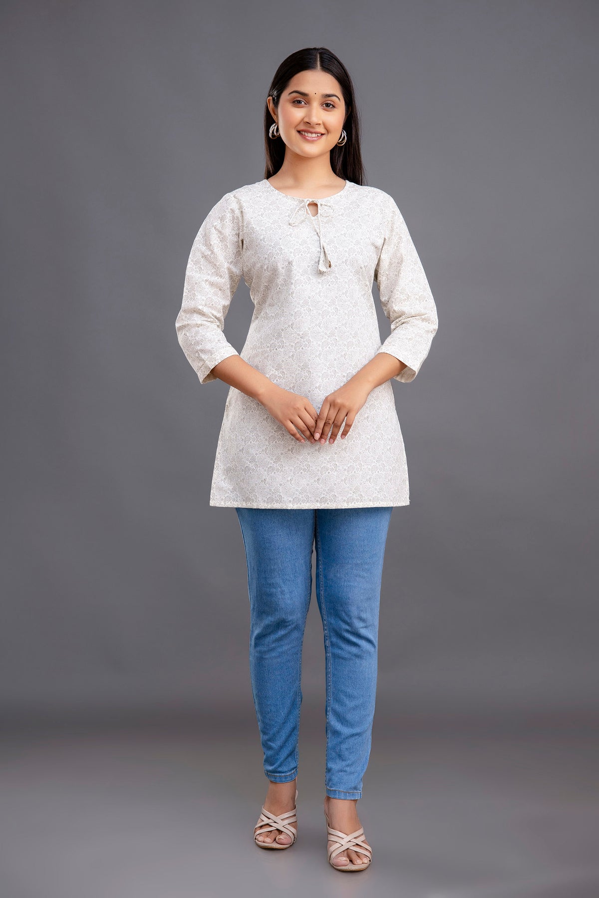 Off-White Paisley Print Cotton Slub Top